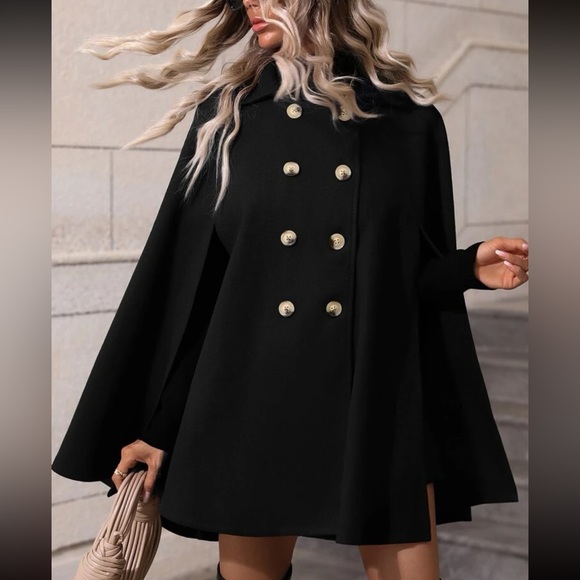 Luxe classic button up double breasted cape jacket - Picture 9 of 16